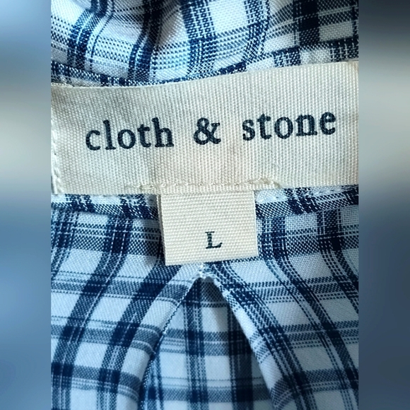Anthropologie cloth & stone Women's Blue White Check Button Up | Long Sleeve | L - Picture 3 of 6